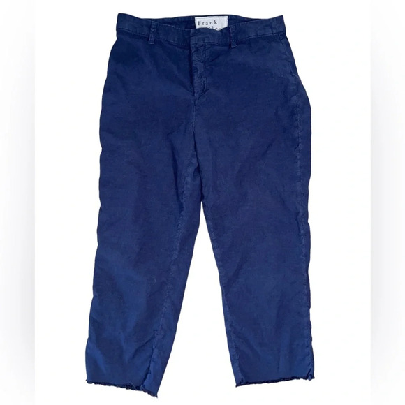 Frank and Eileen Kinsale Cotton Pants Straight Leg Crop Navy Size 10 Raw Hem - Picture 7 of 7